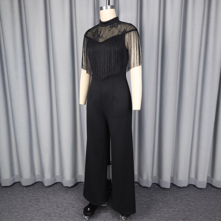 Damer Elegant Jumpsuit med stilfulde frynser og spidsede accenter Skovae