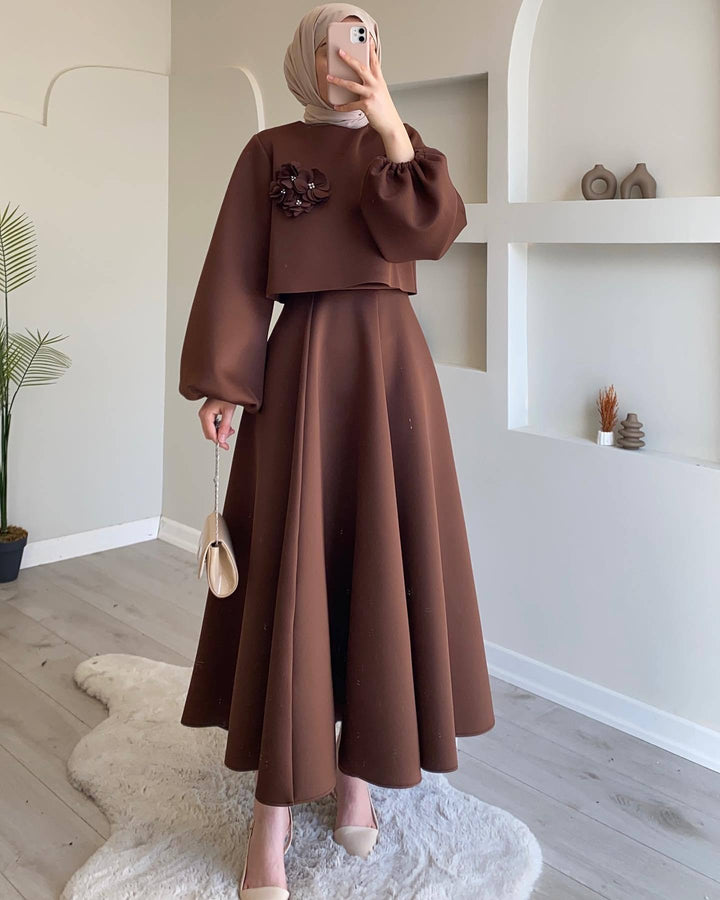 Dame Elegant Maxikjole med puffærmer og floralt detalje Stilla