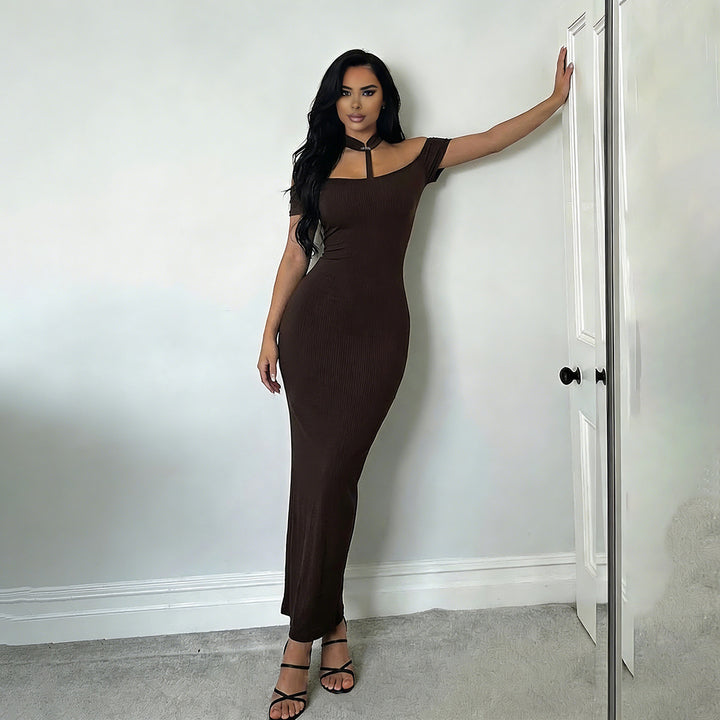 Dame Off-Shoulder Maxikjole med elegant Choker Skovae