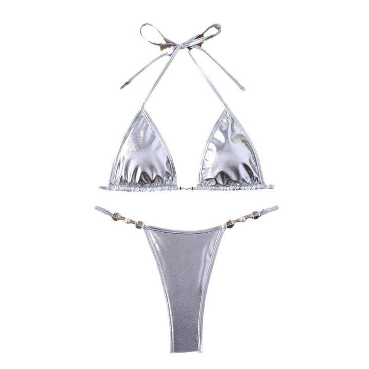 Dame triangel-bikini med skinnende overflade og elegante smykkedetaljer Skovae
