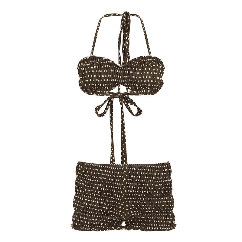 Dame bikini-sæt med fortryllende ruffles detaljer og fashionable prikkemønster Skovae