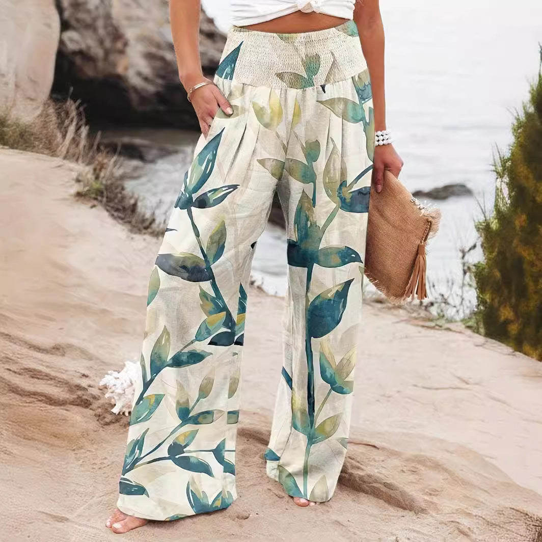 Dame Løs fit Strandbukser med blomsterprints og elastisk talje Stilla