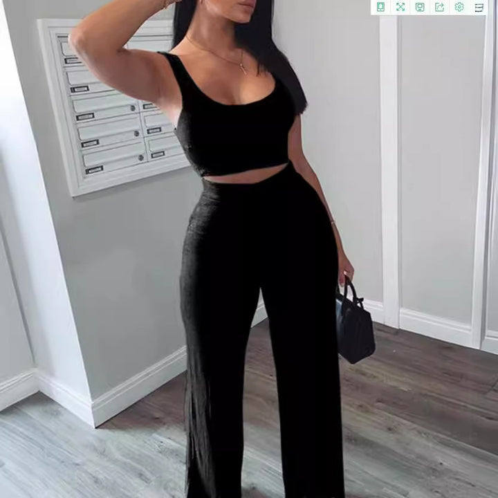 Dame To-delt Beklædningssæt med Højvandsbukser og Cropped Top Stilla