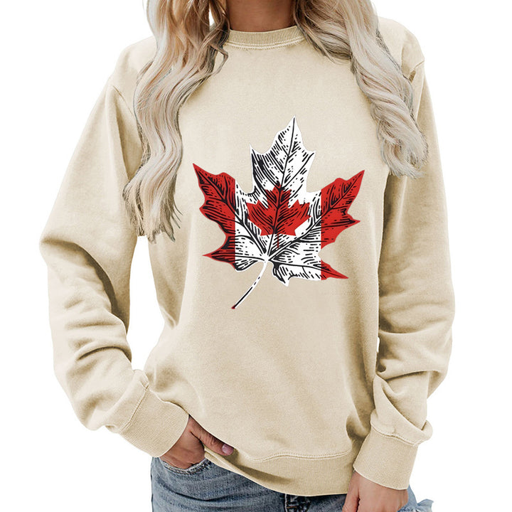 Kvinders sweatshirt med kreativt ahornbladmotiv og komfortabel pasform Stilla