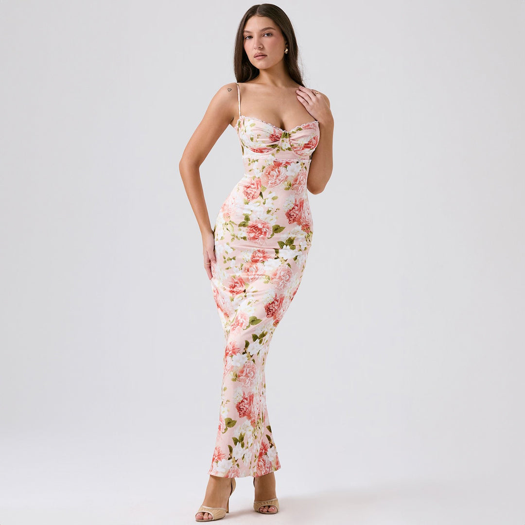Damer Elegant figursyet Maxikjole med blomsterdesign Skovae
