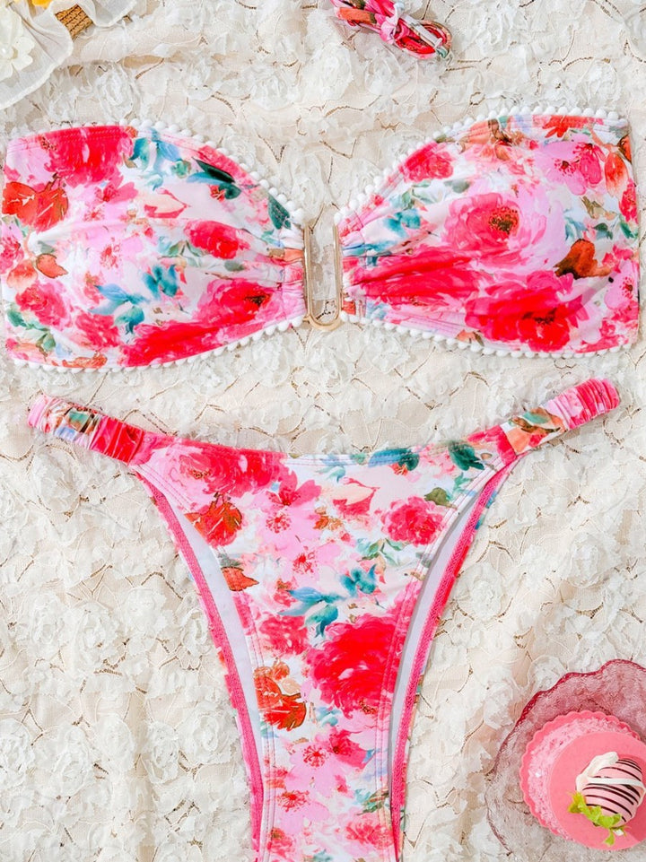 Dame Bikini-sæt med blomsterdesign og moderne bandeau-top Stilla