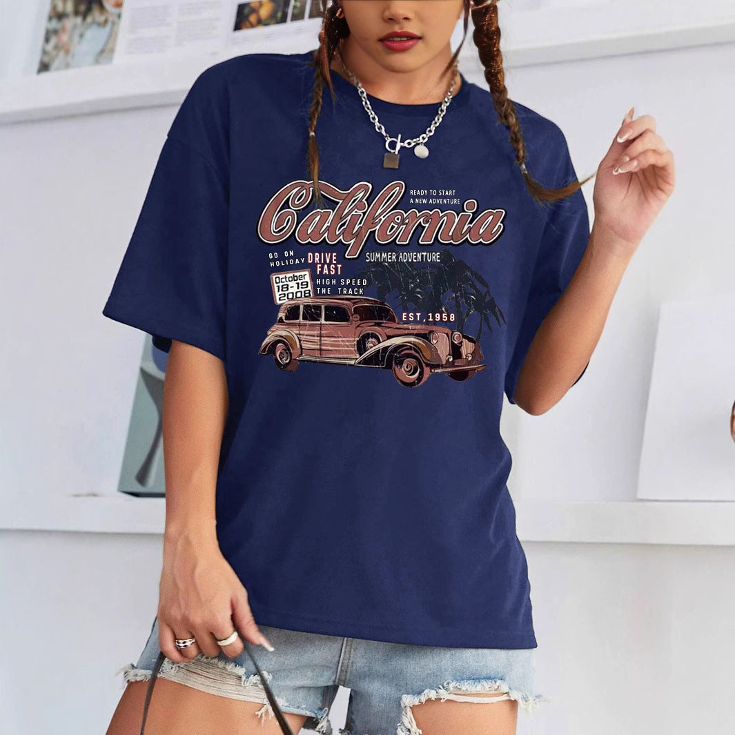 Dame afslappet T-shirt med nostalgisk automobil Stilla