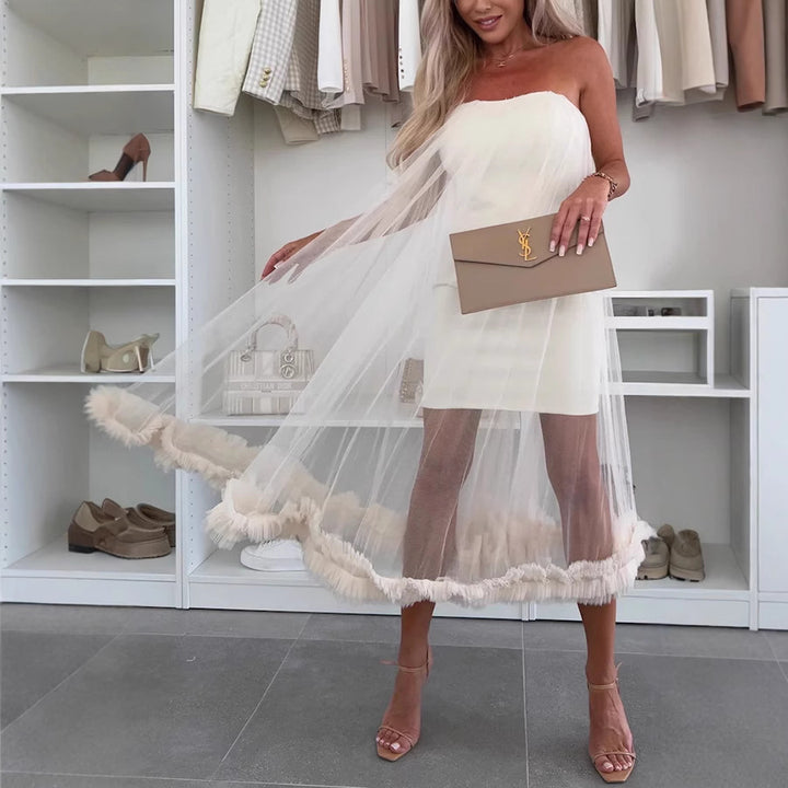 Dame Off-Shoulder Tullekjole med Flæse og Transparent Overflade Stiila