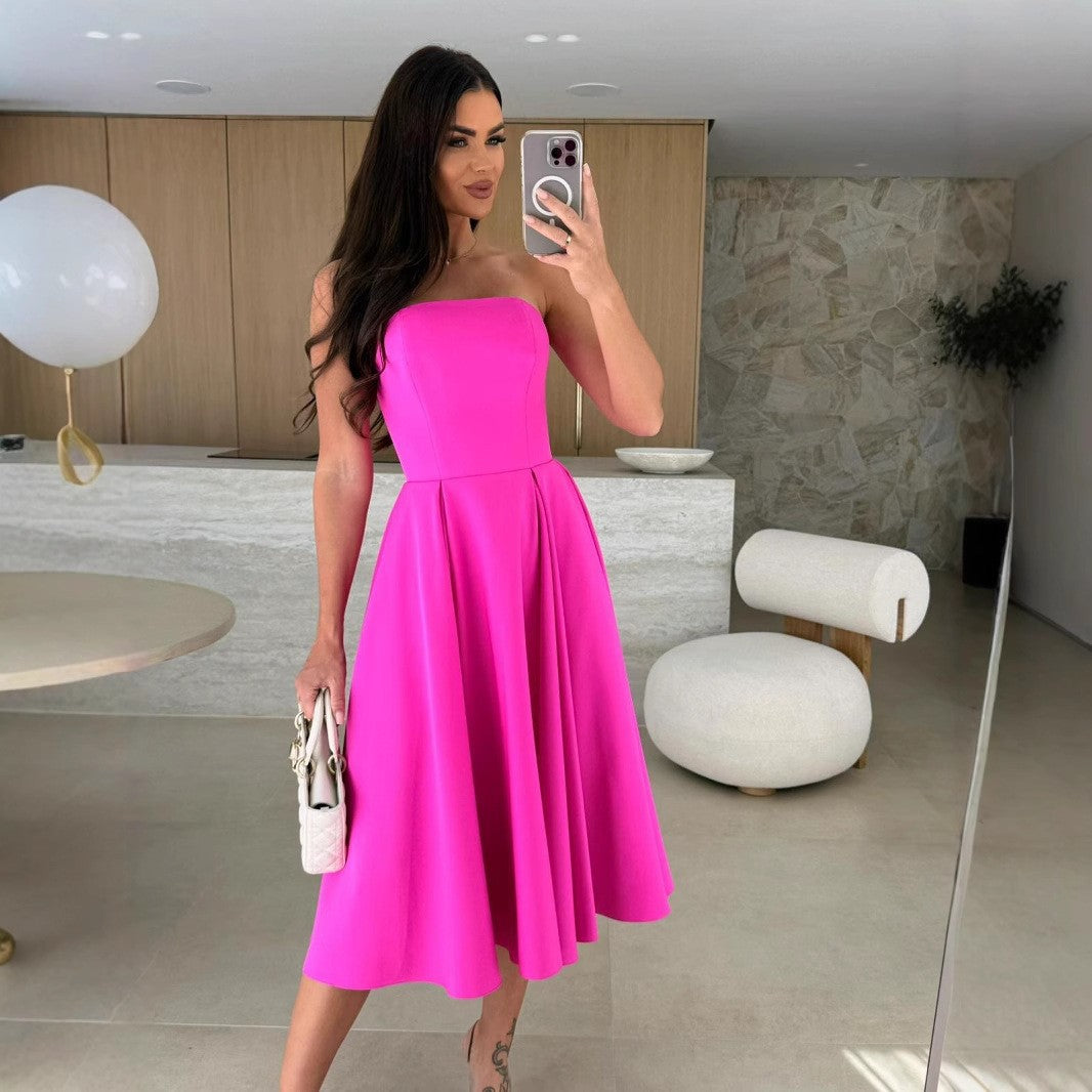 Dame Strapless A-linje Midi Kjole Stilla