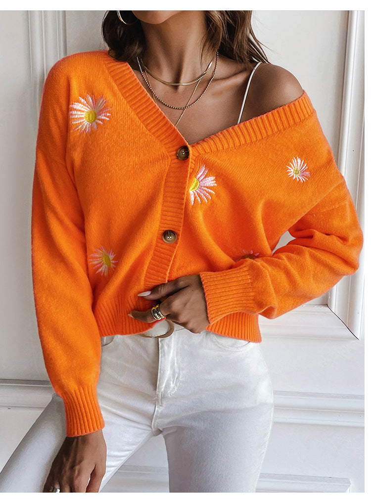 Dame Casual Strikjakke med florale Broderimotiver Stilla