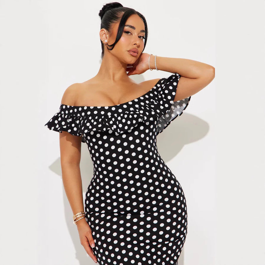 Dame Elegant Maxikjole med Ruffle detaljer og Polka Dots Skovae