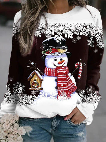 Kvinders sweatshirt med jule-sneemand motiv og lange ærmer Stilla