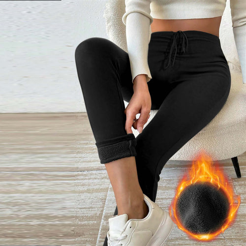 Dame Fleece-fôrede leggings med høj talje og snøresnor Skovae
