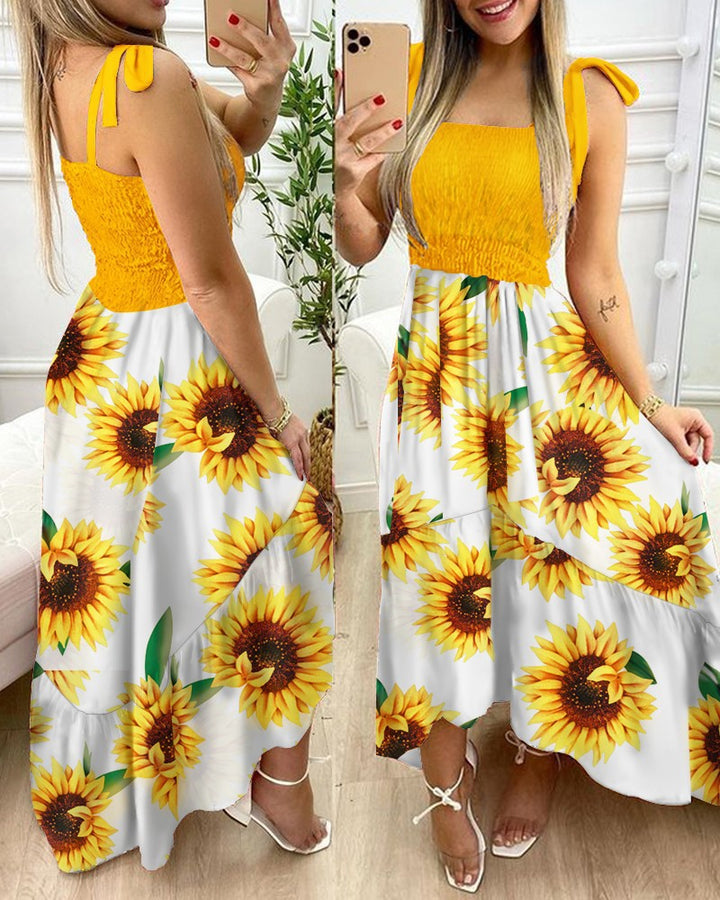 Dame Maxikjole med blomstret design og skulderfri stropper Stilla