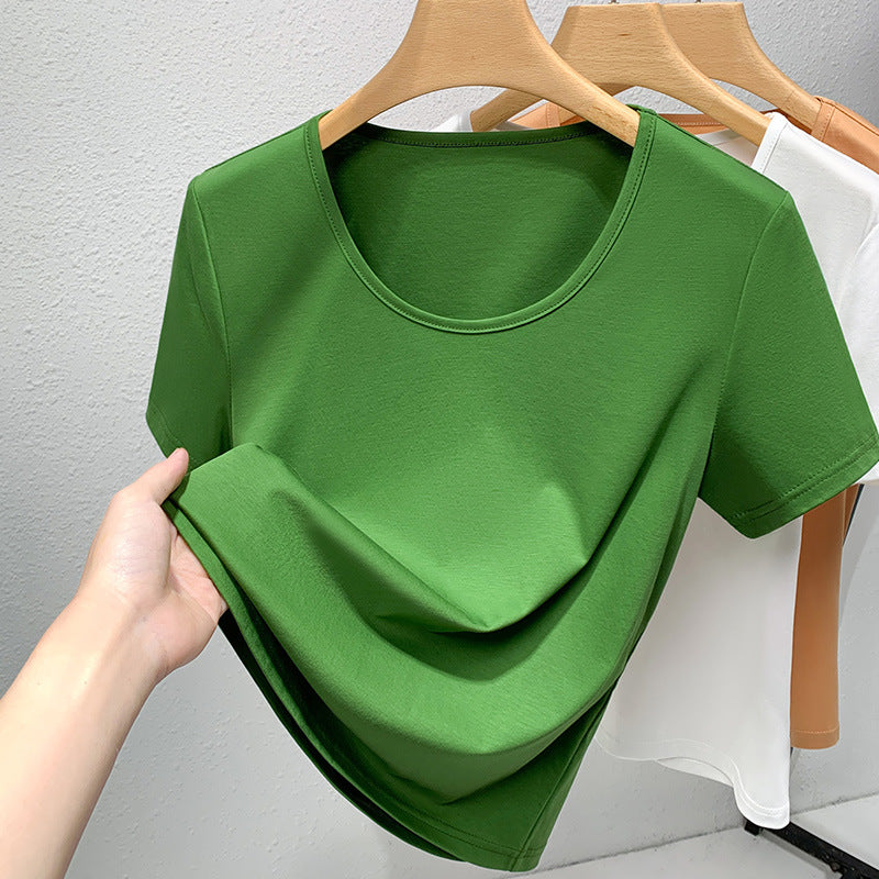 Dame Basic T-Shirt med klassisk rund halsudskæring og blød materialeblanding Stilla