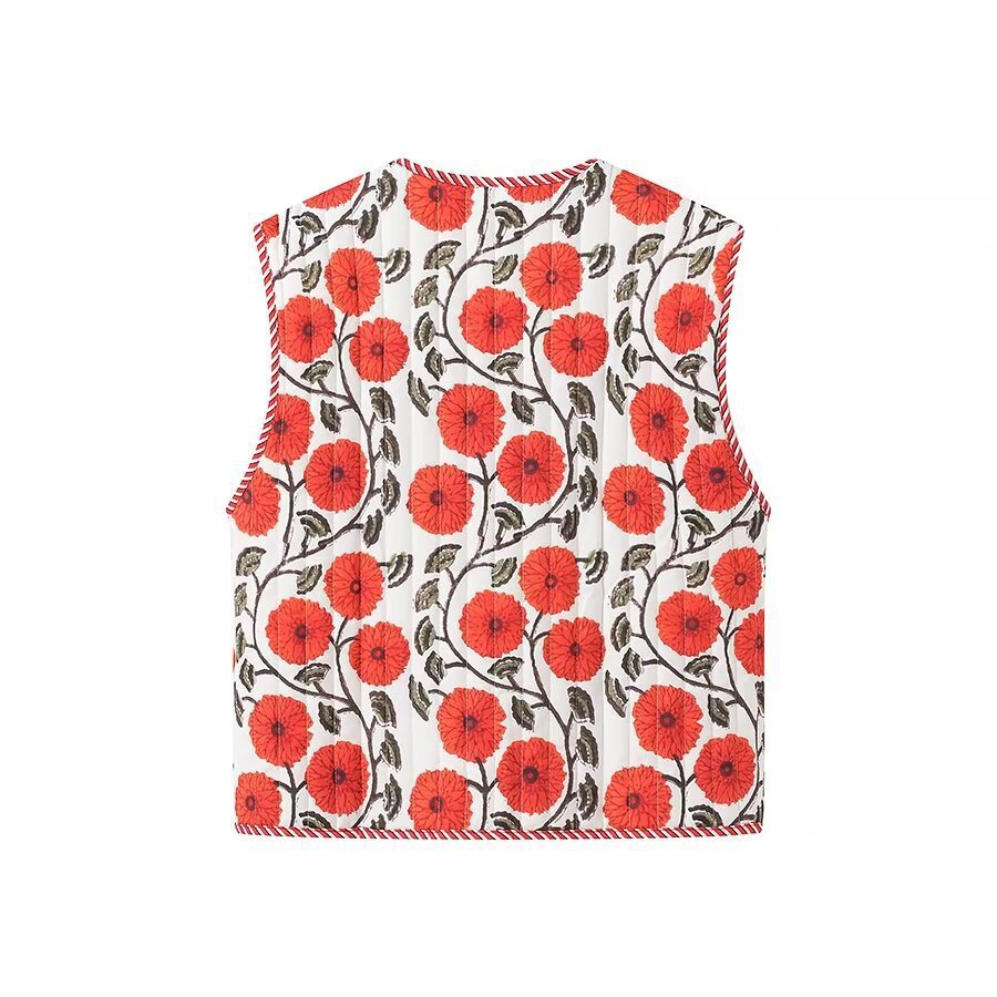 Dame blomsterbroderet vest med knapdetaljer og bundet taljesnor Stilla