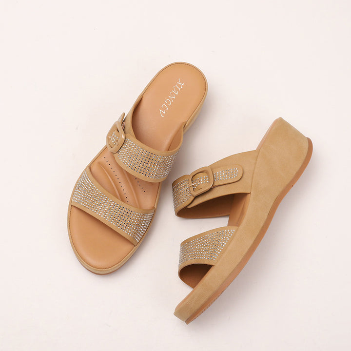 Dame Komfortable Wedge-Pantoletten med Glittersten Stilla