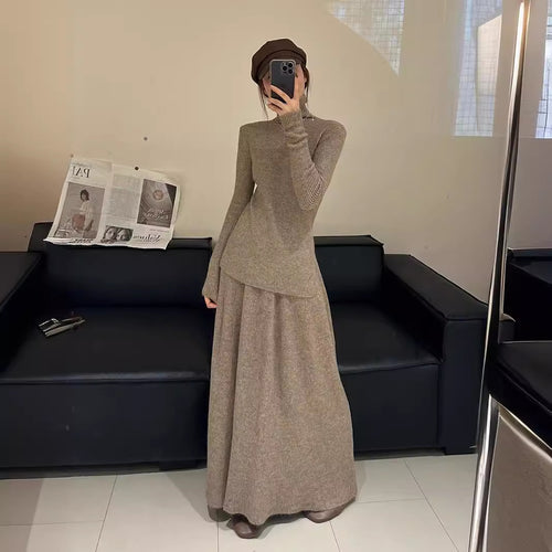 Femme Elegant Ribbet Strik-Maxi-Kjole Stilla