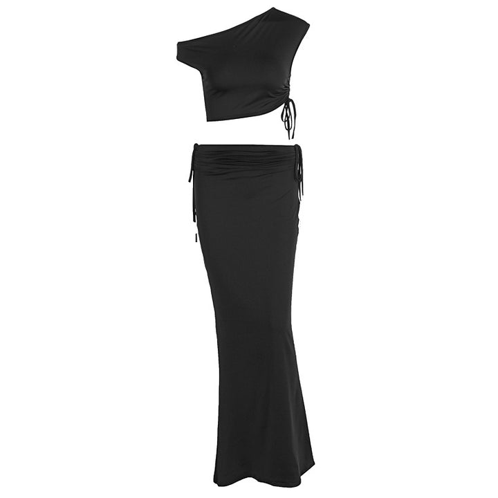 Dame mode Crop-Top og Maxiskirt sæt med asymmetrisk design Stilla