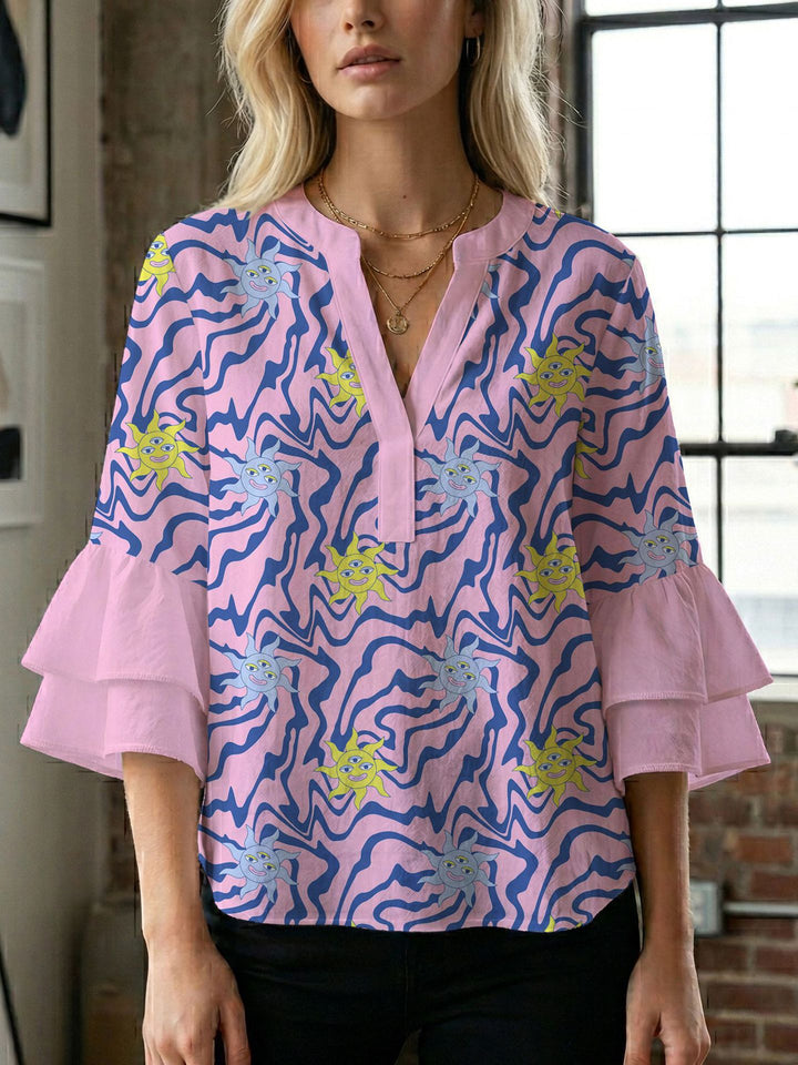 Damebluse med smukt blomstermotiv Skovae