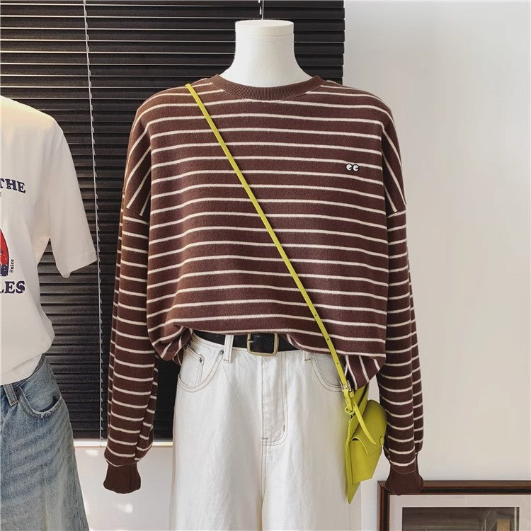 Femme Cropped Stribet Pullover med Overdimensionerede Ærmer Stilla
