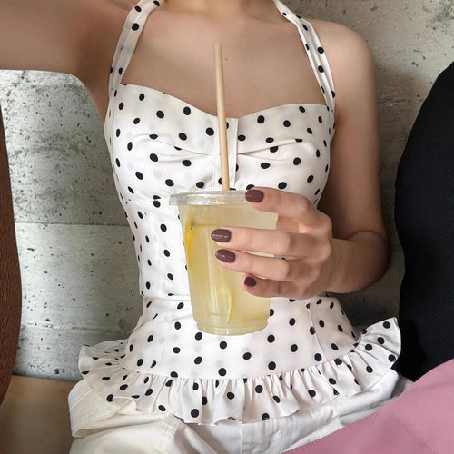 Dame spaghetti-strop top med attraktivt prikkemønster Skovae