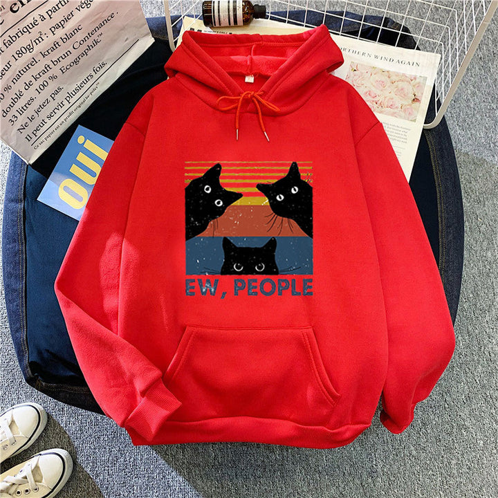 Kvinders hoodie med stilfuld kattemotiv og inspirerende tekst Skovae