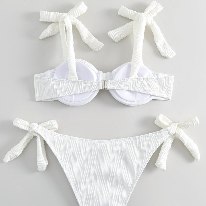 Dame Bikini-sæt med raffinerede sløjfedetaljer og bølget mønster Stilla