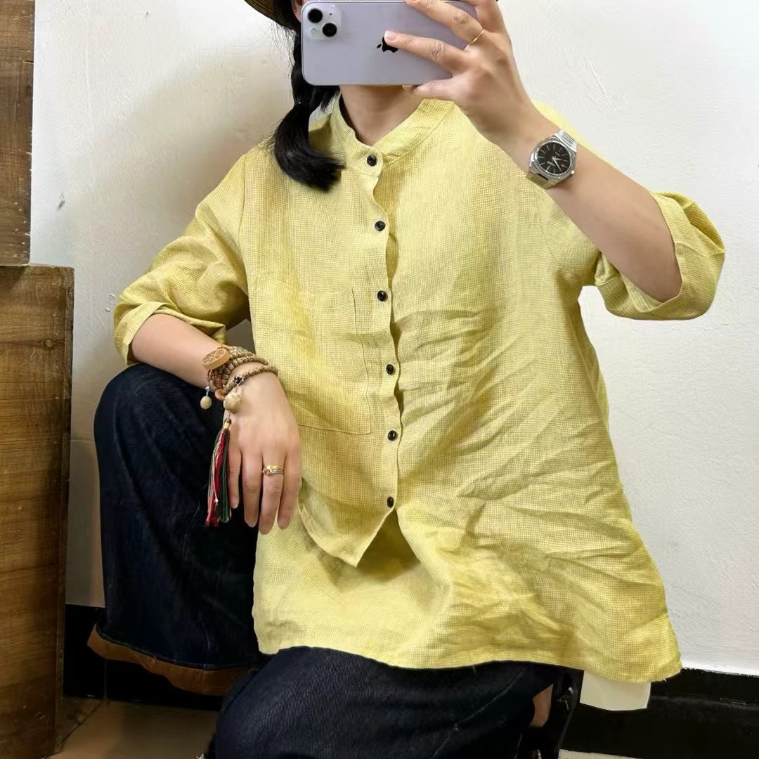 Femme Casual Størrelser Knap-Ned Linned Bluse Stilla