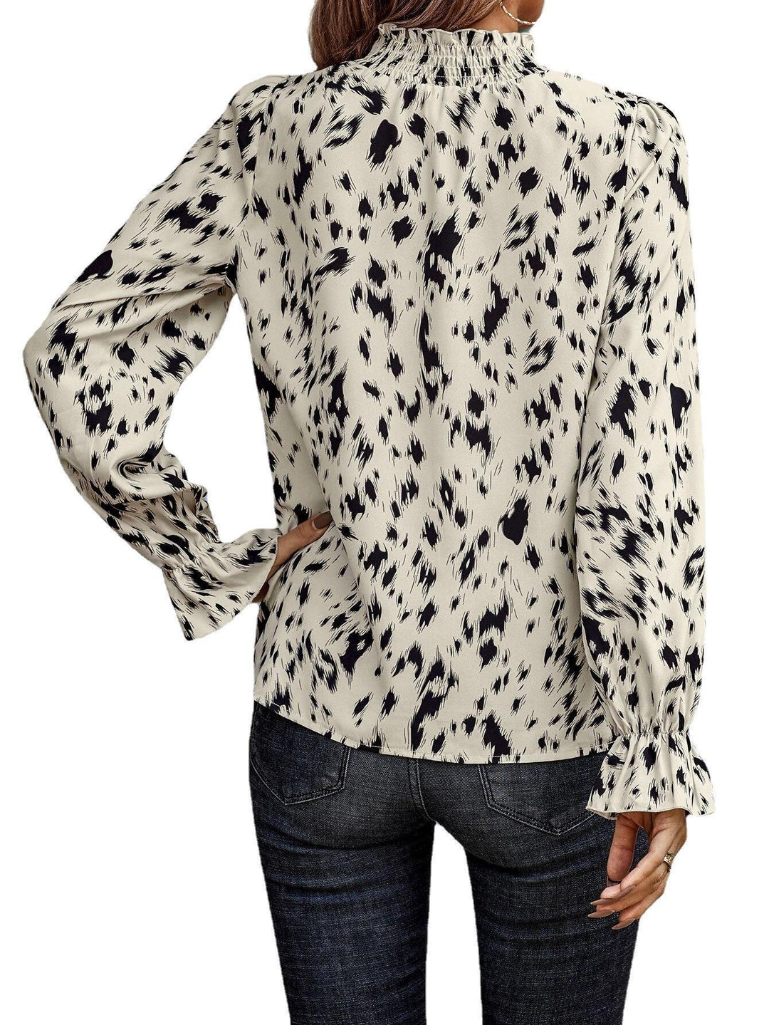 Dame Elegant Bluse med Rulle detaljer og dyretrykt Stilla