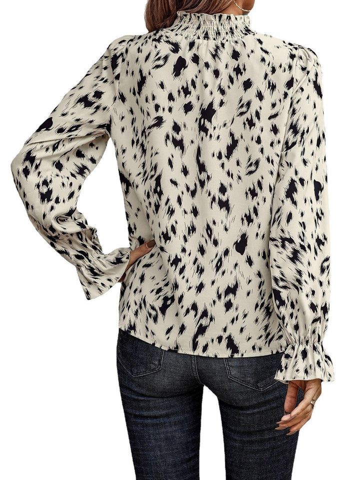 Dame Elegant Bluse med Rulle detaljer og dyretrykt Stilla