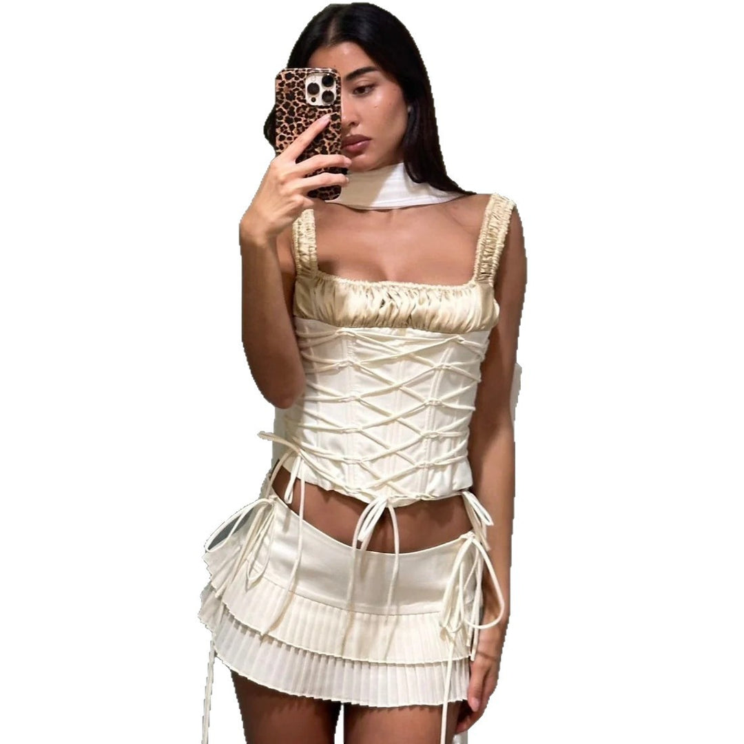 Dame Corset-top med flæse detalje og justerbare stropper Skovae