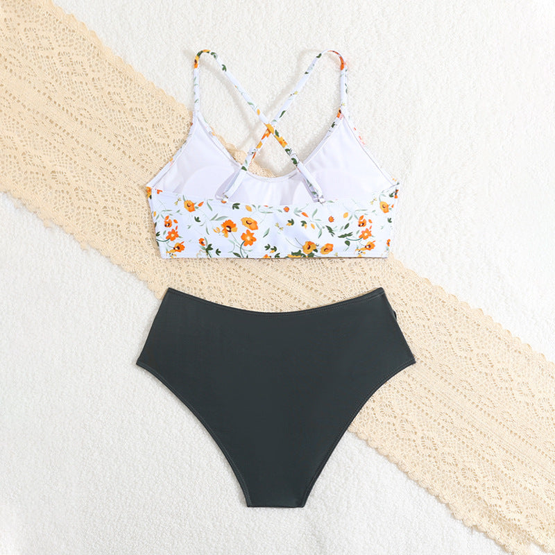 Dame Floral Mønstret Bikini med Høj Talje og Krysseremmer Stilla