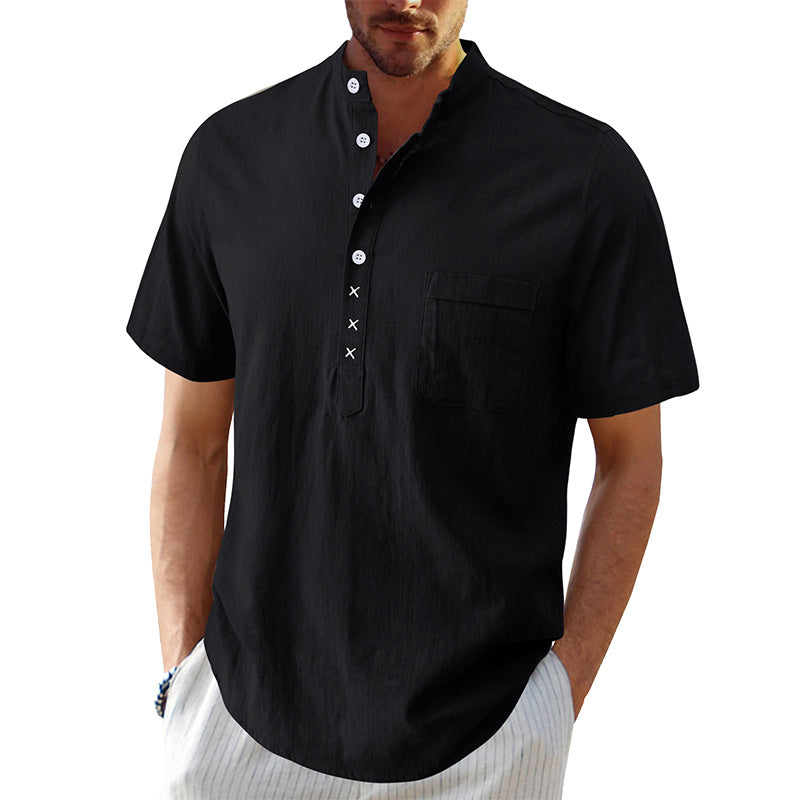 Herre kortærmet Henley-shirt med struktureret krave og elegante knapdetaljer Stilla