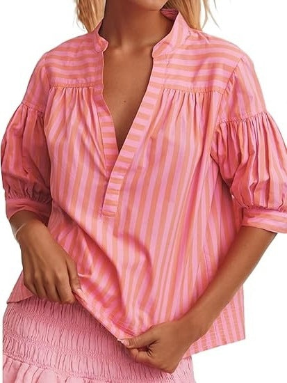 Dame kortærmet bluse med moderne rute detaljer Stilla