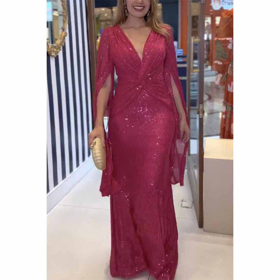 Dame Glamourøs Aftenkjole med side Drapering og elegante Flæsekanter Stiila