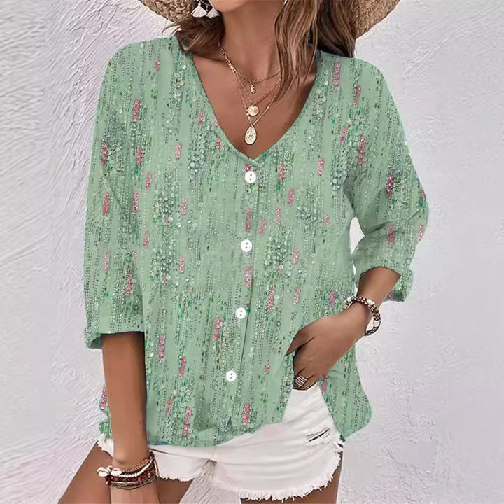 Damer bomuldsbluse med blomsterprint Stilla