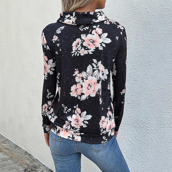Kvinders sweater med blomstermønster og høj krave Stilla