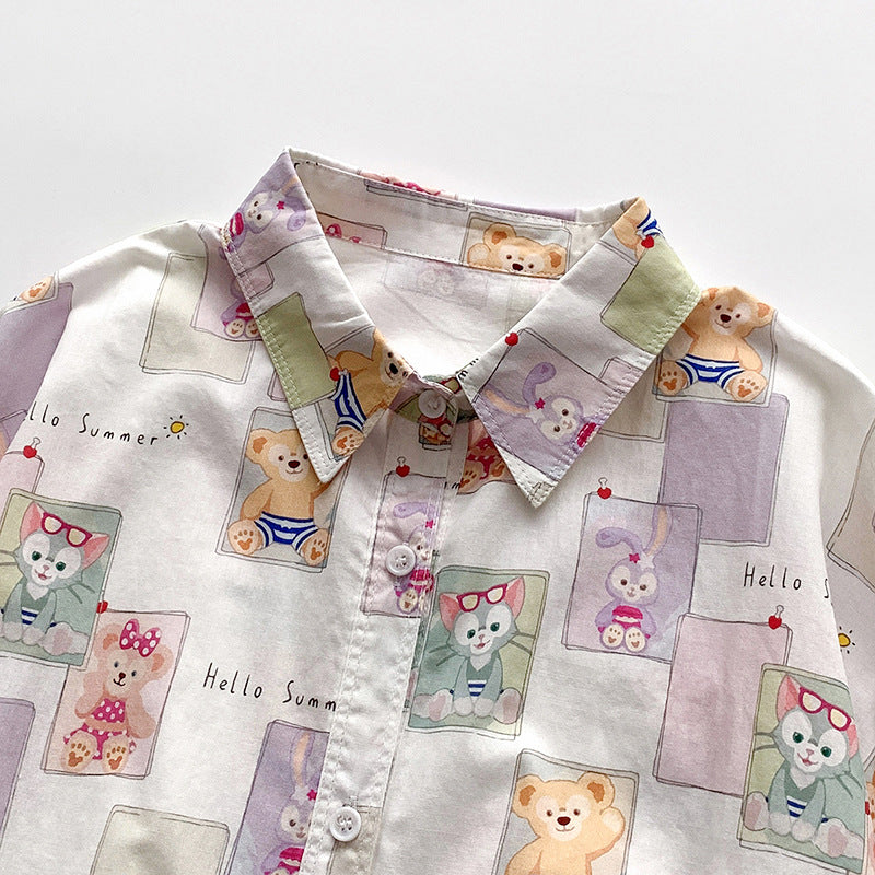 Dame langærmet skjorte med farverigt patchwork-design Stilla