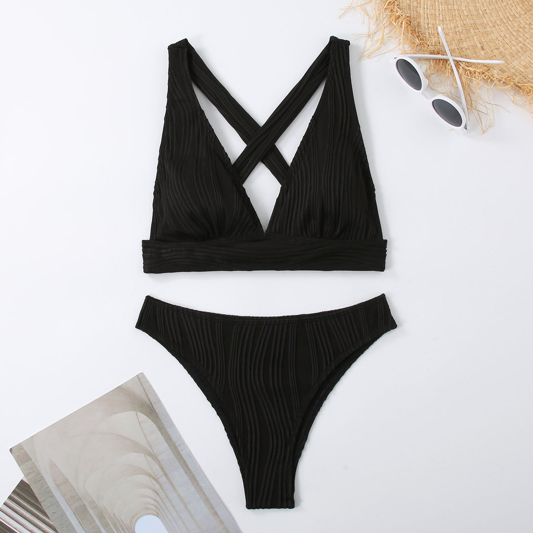 Dame Stribet Bikini med raffineret kryds-design Skovae