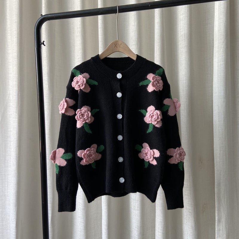 Femme Floral Applikation Strikcardigan Stilla