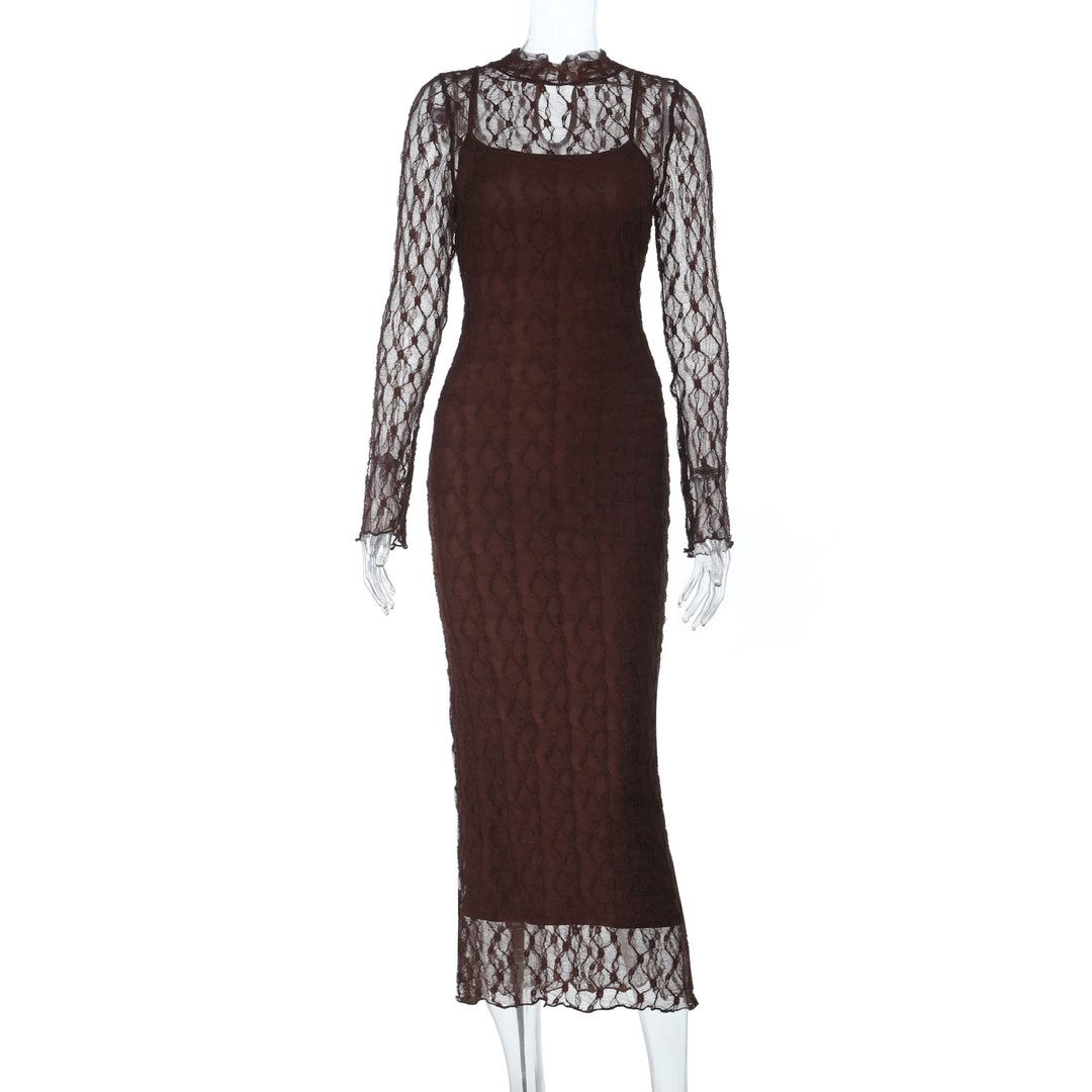 Dame Elegant kjole med transparente spidsærmer Skovae