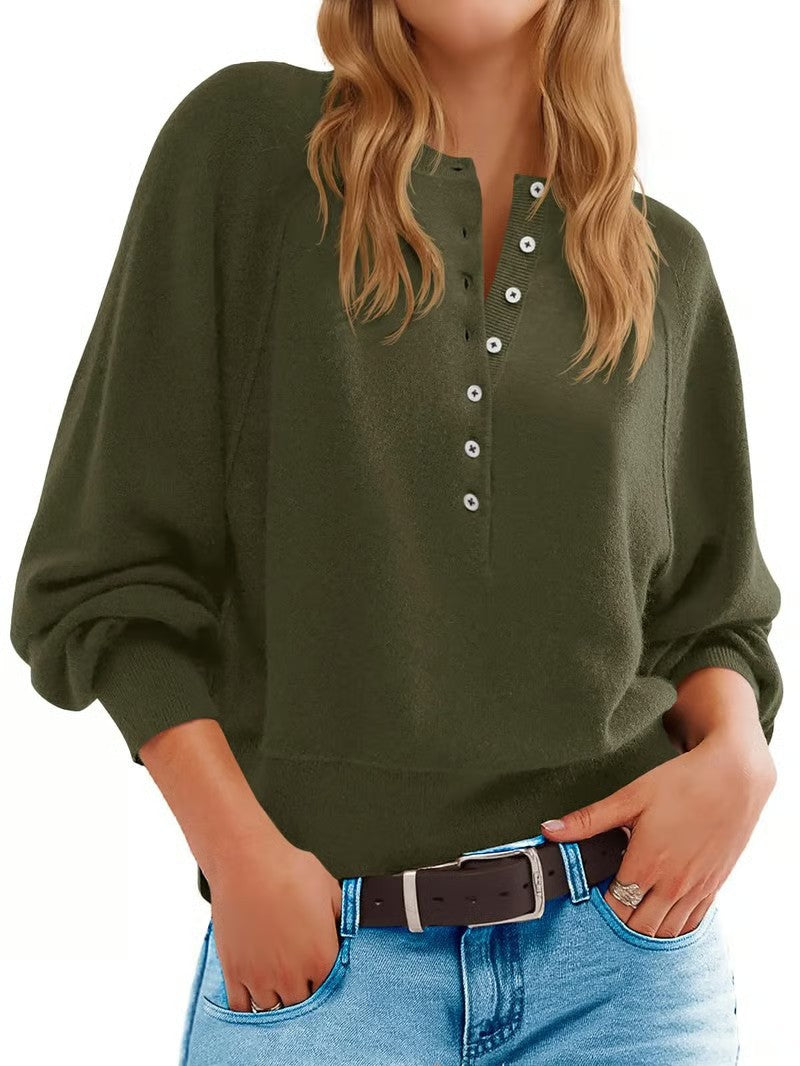 Dame casual sweater med knapstolpe og løs pasform Skovae