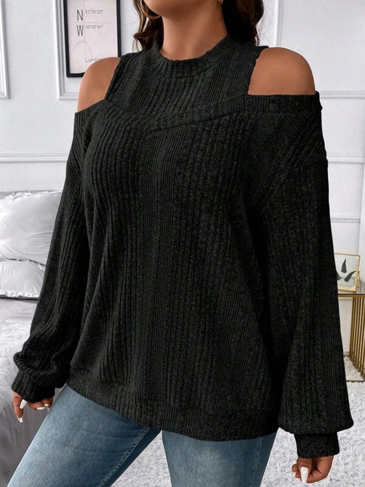 Dame Mode Strikpullover med skuldersnit og ribstruktur Stilla