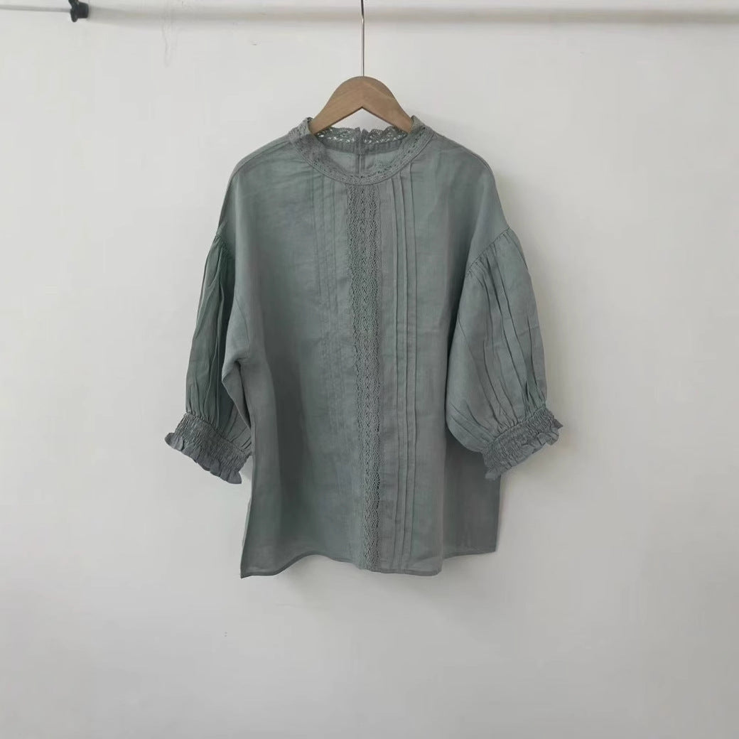 Dame Elegant Broderet Bluse med Rullekanter Stilla
