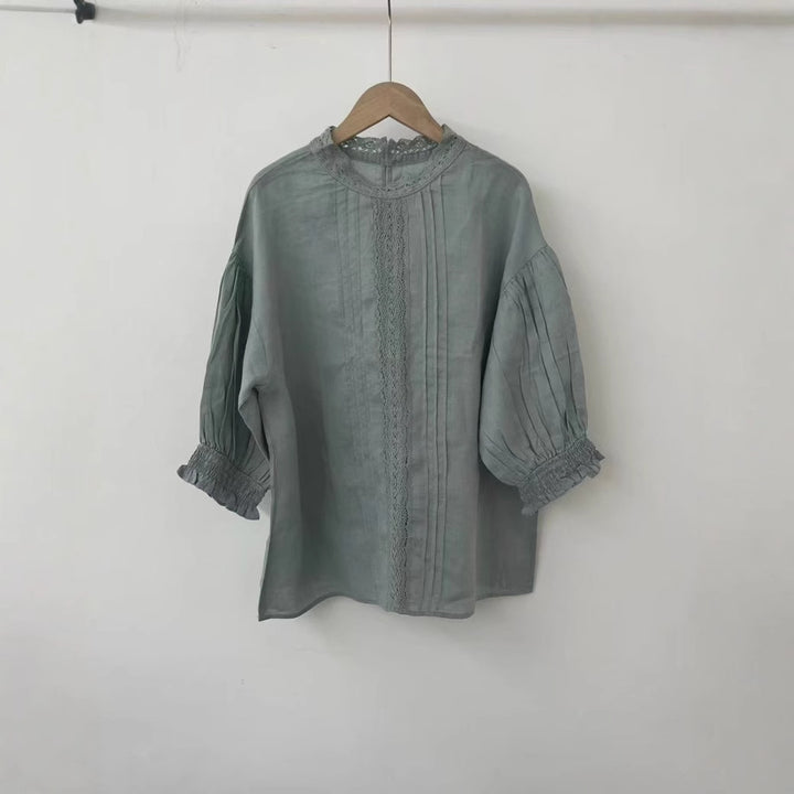 Dame Elegant Broderet Bluse med Rullekanter Stilla