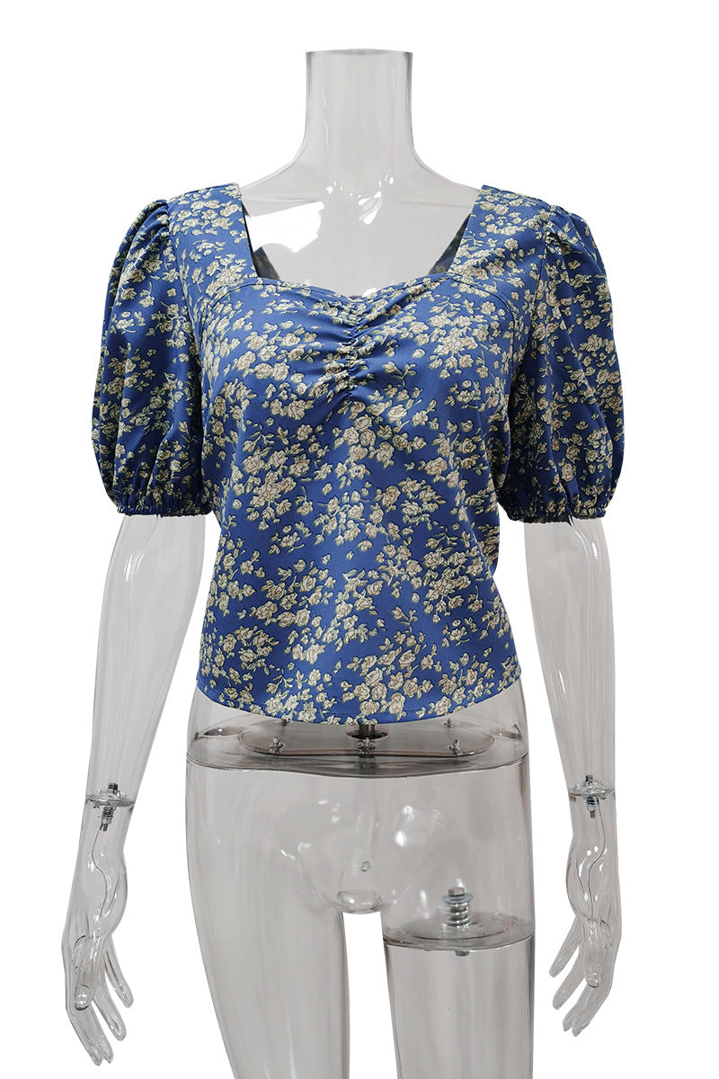 Dame Puffærmet Bluse med blomstertryk Stilla