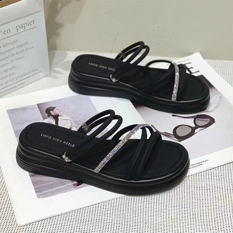 Dame behagelige plateau-sandaler med glitrende stropper og ergonomisk fodbæde Stilla
