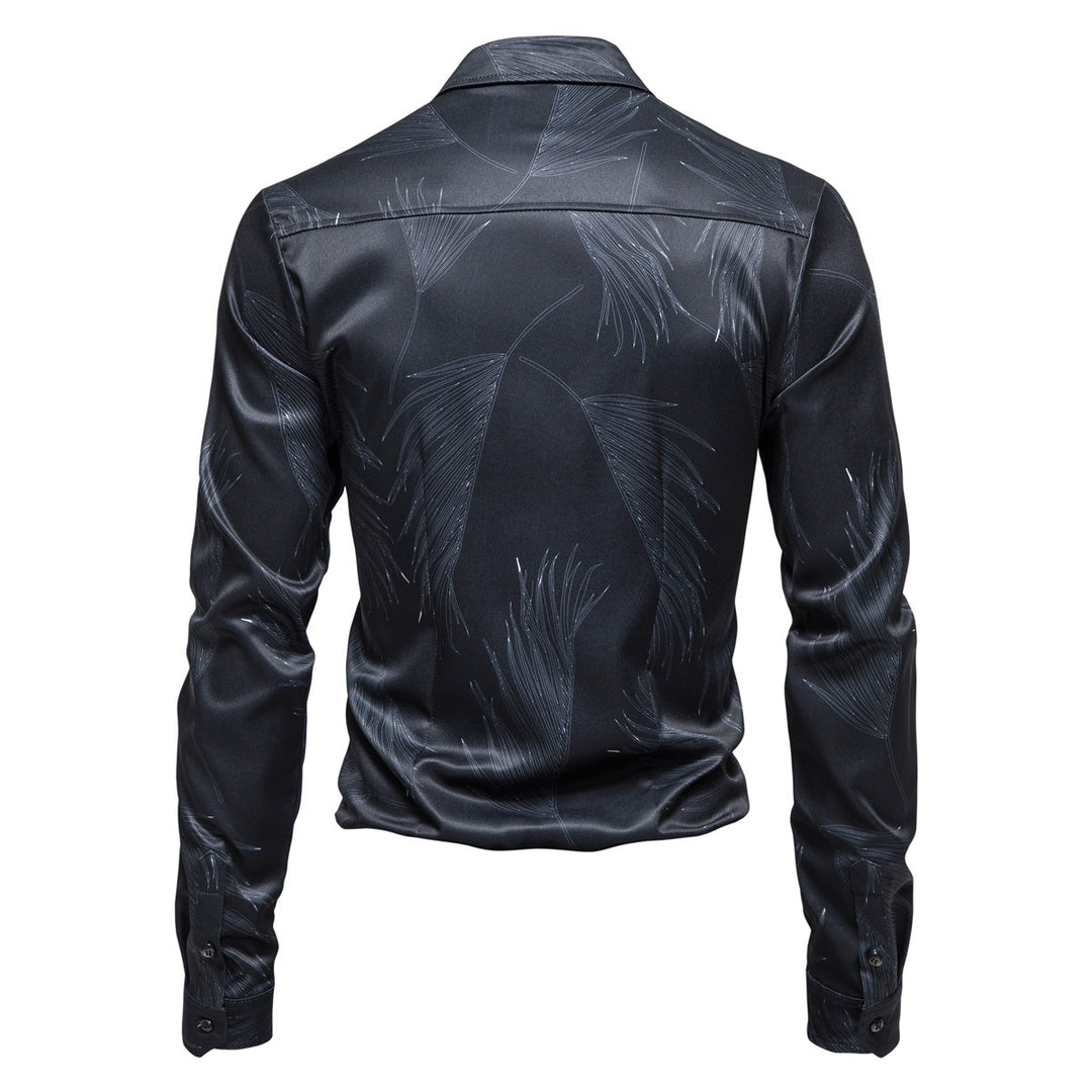 Herrer Elegant Satin Blade Tryk Skjorte Stilla