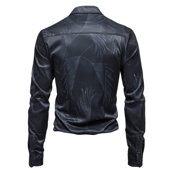 Herrer Elegant Satin Blade Tryk Skjorte Stilla